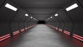 Long futuristic tunnel with dark in the end. Space station background. 3D rendered image. Royalty Free Stock Photo