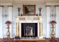 The Long Gallery Fireplace, Burton Agnes Hall, Yorkshire, England. Royalty Free Stock Photo