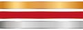 Long gold, silver and red ribbon banners with gold frame on white background Royalty Free Stock Photo