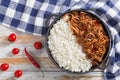 Long-grain basmati rice with shredded pork meat