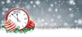 Long Gray Christmas Card Red Baubles Clock 2017