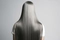 Long Gray Straight Hair , Rear View On White Background. Generative AI