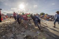 On the Long Hai beach, man working at morning