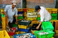 Long Hai, Vietnam - Dec 29, 2014: People's Daily life, fishing village with a lot of fishes in fishing basket at traditional