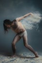 Long hair muscle man dancer in dust Royalty Free Stock Photo