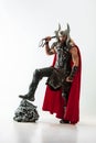 Man in cosplaying Thor isolated on white studio background Royalty Free Stock Photo