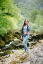 Long hair woman posing in mountains Royalty Free Stock Photo