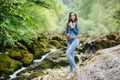 Long hair woman posing in mountains Royalty Free Stock Photo