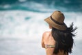 Long haired brunette at beach Royalty Free Stock Photo