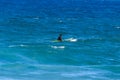 Long Haired Brunette Woman Waiting On Top Of The Table To Break Waves On Las Americas Beach. April 11, 2019. Santa Cruz De