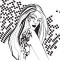 long-haired half-naked girl with tattoos.vector illustration