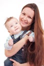 Long-haired woman and her baby