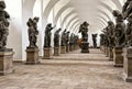 Hall of the stone collection with statues of depravities and qualities