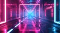 Long Hallway With Neon Lights