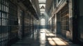 A long hallway inside a jail cell building. Suitable for crime and justice-related projects Royalty Free Stock Photo