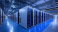 A long hallway with many computer servers