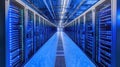 A long hallway with many computer servers