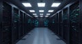Server Room: Rows of Data Center Racks Illuminated Royalty Free Stock Photo
