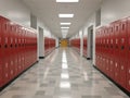 a long hallway with red lockers Royalty Free Stock Photo