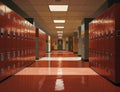 a long hallway with red lockers Royalty Free Stock Photo
