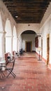 Long hallway in Santa Barbara Mission, Santa Barbara, California Royalty Free Stock Photo