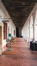 Long hallway in Santa Barbara Mission, Santa Barbara, California Royalty Free Stock Photo