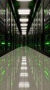 A long hallway in a server room with rows of servers Royalty Free Stock Photo