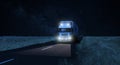 Long Haul overnight Trucking Logistics on a dark country highway road