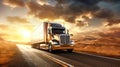 A long-haul semi-trailer is speeding down the highway to deliver a heavy load. Cargo transportation and logistics. Heavy truck Royalty Free Stock Photo