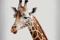 Long headed giraffe leaning backwards on white Royalty Free Stock Photo