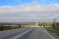 Highway landscape with moving cars at daytime Royalty Free Stock Photo