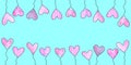 Long horizontal banner with balloons hearts. Simple, summer, spring background for Valentines day