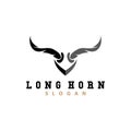 Long Horn Logo, Livestock Bull Animal Vector, Retro Vintage Design, Silhouette Icon, Template Brand Royalty Free Stock Photo