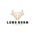 Long Horn Logo, Livestock Bull Animal Vector, Retro Vintage Design, Silhouette Icon, Template Brand Royalty Free Stock Photo