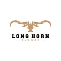 Long Horn Logo, Livestock Bull Animal Vector, Retro Vintage Design, Silhouette Icon, Template Brand Royalty Free Stock Photo