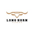 Long Horn Logo, Livestock Bull Animal Vector, Retro Vintage Design, Silhouette Icon, Template Brand Royalty Free Stock Photo