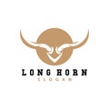 Long Horn Logo, Livestock Bull Animal Vector, Retro Vintage Design, Silhouette Icon, Template Brand Royalty Free Stock Photo