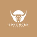 Long Horn Logo, Livestock Bull Animal Vector, Retro Vintage Design, Silhouette Icon, Template Brand Royalty Free Stock Photo