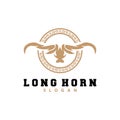 Long Horn Logo, Livestock Bull Animal Vector, Retro Vintage Design, Silhouette Icon, Template Brand Royalty Free Stock Photo