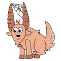 Long horned goat is sitting, doodle icon image kawaii Royalty Free Stock Photo