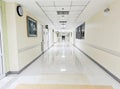 Long hospital bright corridor with rooms. Empty modern hospital corridor, Ramathibodi Hospital Royalty Free Stock Photo