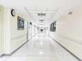 Long hospital bright corridor with rooms. Empty modern hospital corridor, Ramathibodi Hospital Royalty Free Stock Photo