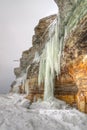 Long icicles on a cliff