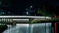 Long illuminated bridge in the Netherlands at night Royalty Free Stock Photo