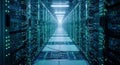 Futuristic Data Center Corridor with Glowing Server Racks Royalty Free Stock Photo