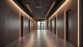 Long hallway in modern building interior with repeating doors, clean lines, perspective and architectural corridor design Royalty Free Stock Photo