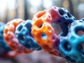 Long interlinked structures inspired by synthetic polymers, showcasing intricate molecular patterns