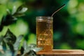 Long Island alcoholic cocktail with iced tea outdoors. Royalty Free Stock Photo