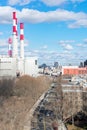 Long Island City and Astoria Queens New York Skyline with Smoke Stacks from a Power Plant