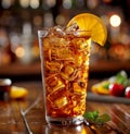 Long Island ice tea cocktail or iced tea garnished with lemon slice and mint Royalty Free Stock Photo